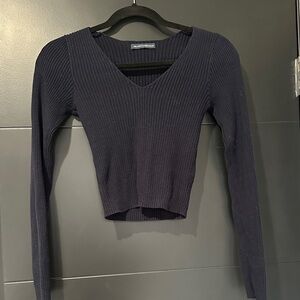 Brandy Melville Navy Ribbed Long Sleeve Top